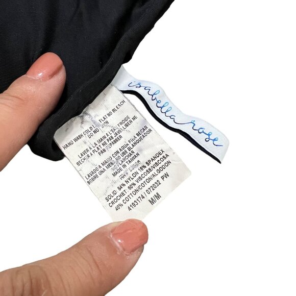 Isabella Rose Womens Black Crochet Trim Double Back Strap Bikini Top Size M - Picture 2 of 4